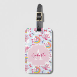 Magische roze Unicorn Girly Rainbow Monogram Bagagelabel