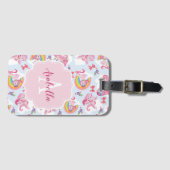 Magische roze Unicorn Girly Rainbow Monogram Bagagelabel (Voorkant (horizontaal))