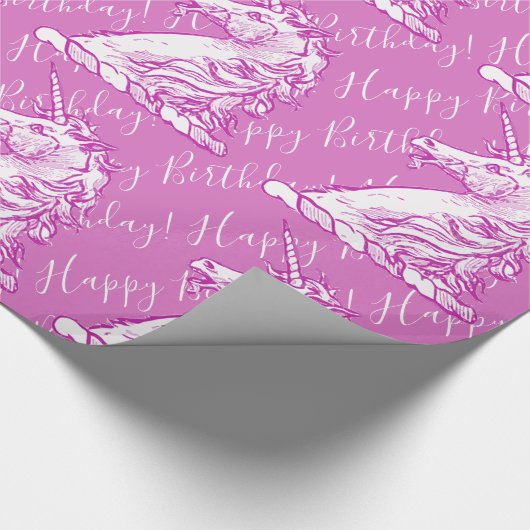 Magische roze Unicorn Patroon Aangepaste Birthday  Cadeaupapier (Hoek)