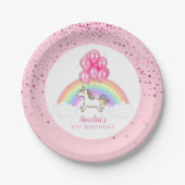 Magische roze Unicorn Rainbow Birthday Party Papieren Bordje (Voorkant)