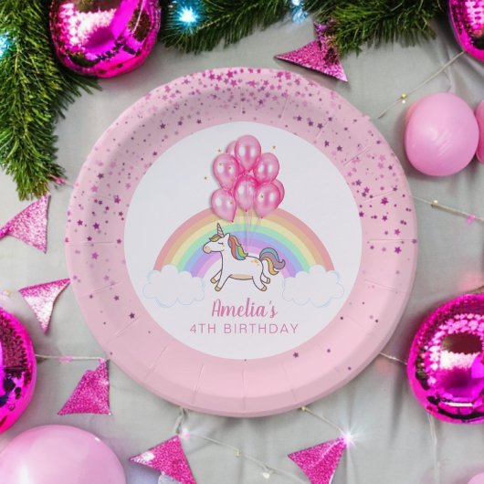 Magische roze Unicorn Rainbow Birthday Party Papieren Bordje