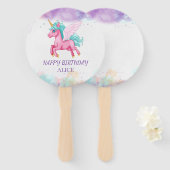 Magische roze Unicorn regenboogdag Handwaaier (Voorkant en achterkant)