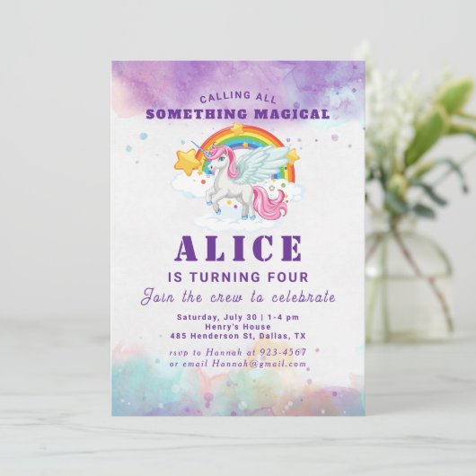 Magische roze Unicorn Regenboogkinderen Birthday Kaart (Staand voorkant)