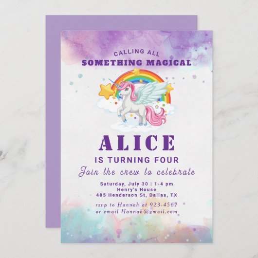 Magische roze Unicorn Regenboogkinderen Birthday Kaart (Voorkant / Achterkant)