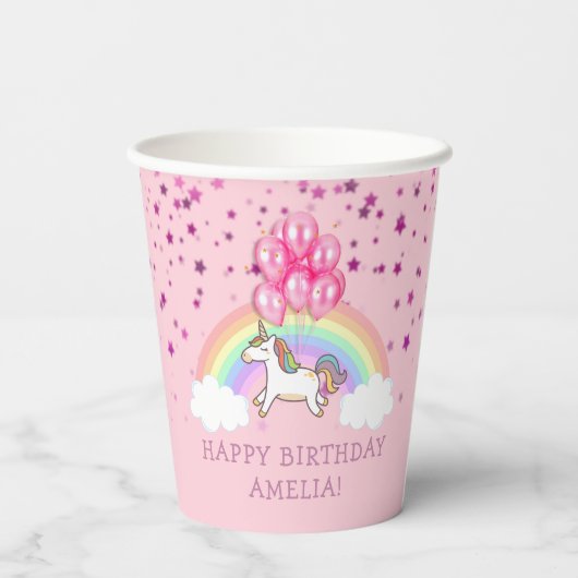 Magische roze Unicorn Regenboogkinderen Birthday Papieren Bekers (Achterkant)