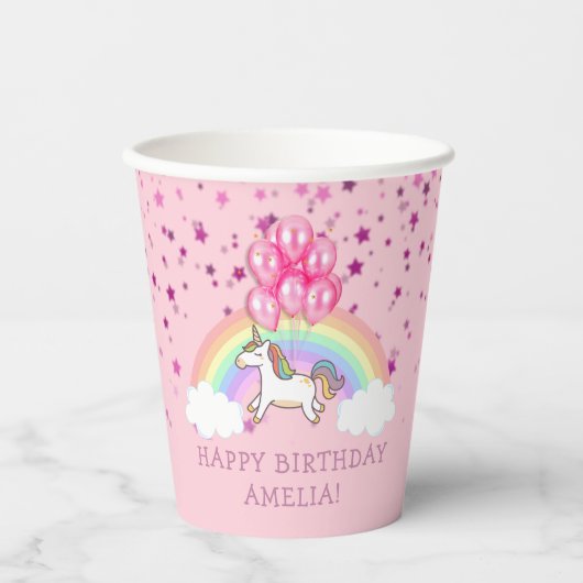 Magische roze Unicorn Regenboogkinderen Birthday Papieren Bekers (Voorkant)