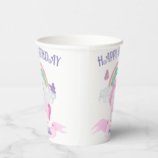 Magische roze unicorn regenboogvlinders Birthday Papieren Bekers (Rechts)