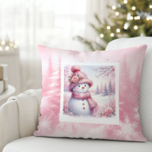 Magische Roze Winter Kussen Cute Sneeuwman Stijl
