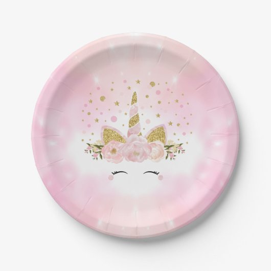 Magische roze wolken Unicorn Galaxy Girl Birthday Papieren Bordje (Voorkant)