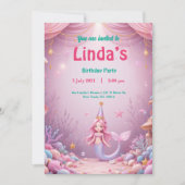 Magische Roze Zeemeermin Party Verjaardag Uitnodig Kaart (Voorkant)