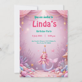 Magische Roze Zeemeermin Party Verjaardag Uitnodig Kaart