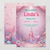 Magische Roze Zeemeermin Party Verjaardag Uitnodig Kaart (Voorkant / Achterkant)