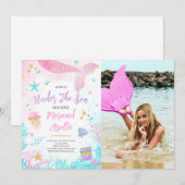 Magische Roze Zeemeermin Verjaardag Foto Kaart (Voorkant / Achterkant)