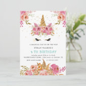magische rozen blush unicorn Birthday Invitation Kaart (Staand voorkant)