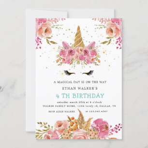 magische rozen blush unicorn Birthday Invitation Kaart