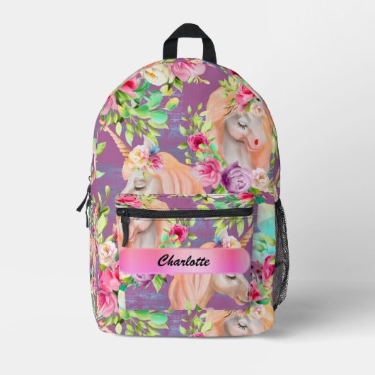 Magische Rozen en Eenhoorns Bedrukte Rugzak (Voorkant)