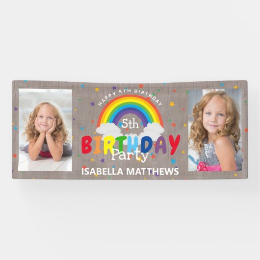 Magische Rustische regenboogfoto Birthday Spandoek (Horizontaal)
