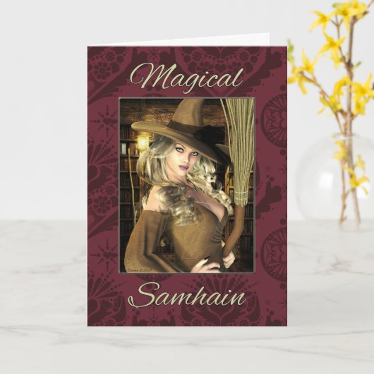 Magische Samhain Witch Blank Kaart (Gele Bloem)