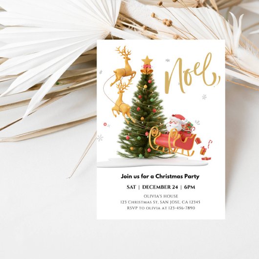 Magische Santa Claus Riding Sleigh Christmas Party Kaart