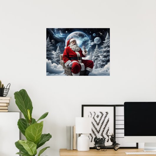 Magische Santa Space achtergrond Kerstmis Poster (Thuiskantoor)