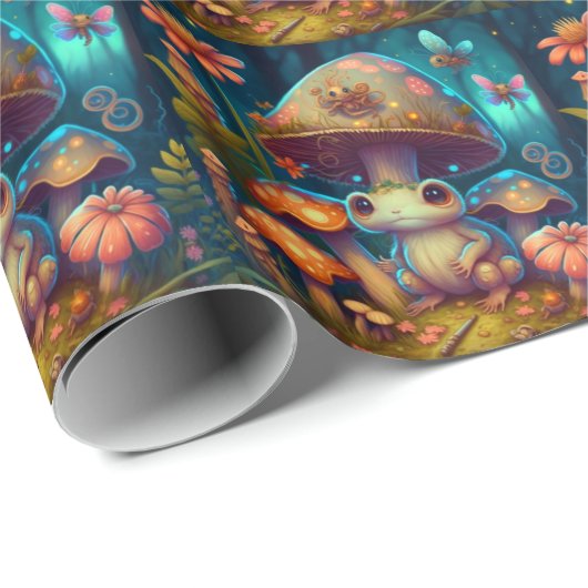 Magische schattige kikkerpaddenstoel cadeaupapier (Rol Hoek)