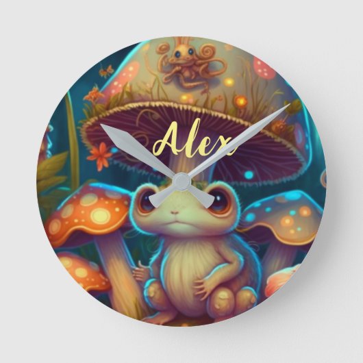 Magische schattige kikkerpaddenstoel ronde klok (Voorkant)