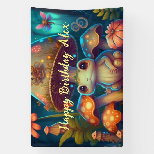 Magische schattige kikkerpaddenstoel spandoek (Verticaal)