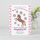 Magische Schattigee Eenhoorn Glitter Verjaardagsui Kaart (Staand voorkant)