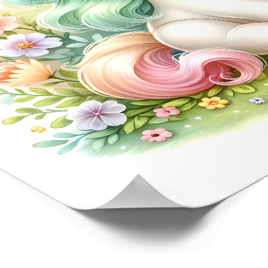 Magische Schattigee Kawaii eenhoorn Bloemen Poster (Hoek)