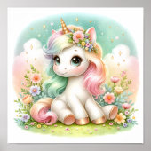 Magische Schattigee Kawaii eenhoorn Bloemen Poster (Voorkant)