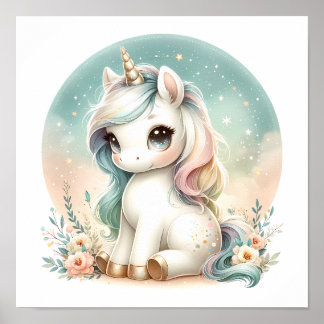 Magische Schattigee Kawaii Eenhoorn Bloemenkwekeri Poster