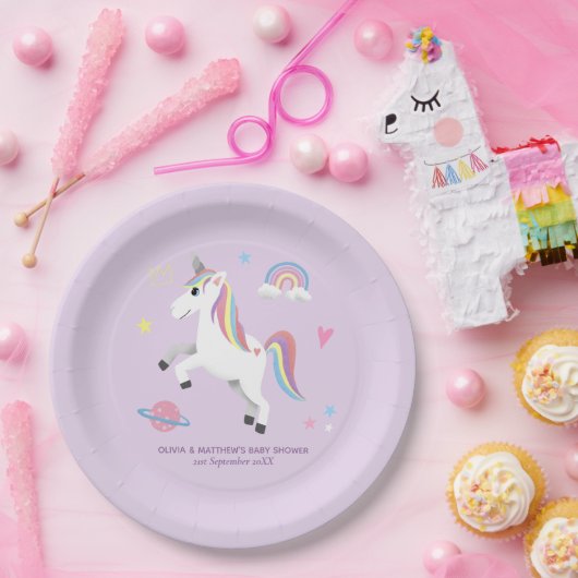 Magische Schattigee Paarse Eenhoorn Meisjes Baby s Papieren Bordje (Feest)