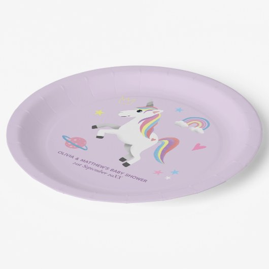 Magische Schattigee Paarse Eenhoorn Meisjes Baby s Papieren Bordje (Gekanteld)