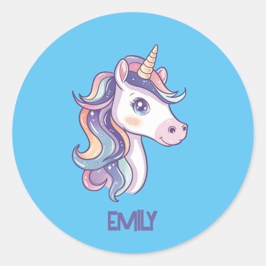 Magische Schattigee Sparkly Pastel Eenhoorn met Ki Ronde Sticker (Voorkant)