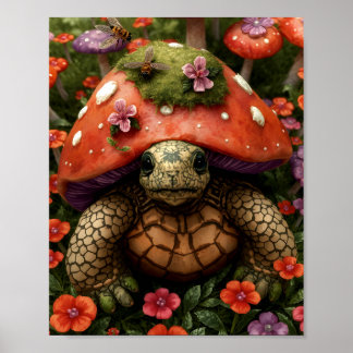 Magische schildpad in het bloemenbos poster