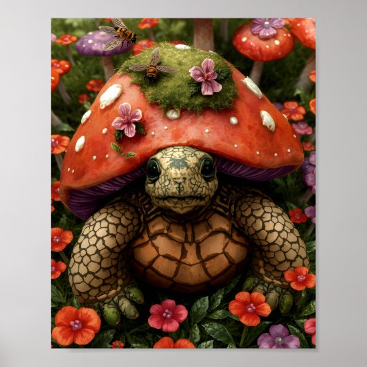 Magische schildpad in het bloemenbos poster (Voorkant)