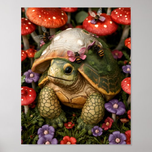 Magische schildpad in het bloemenbos poster (Voorkant)