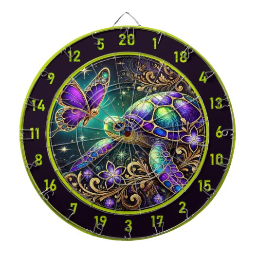 Magische schildpad vlinder rustieke kamer kunst dartbord (Voorkant)
