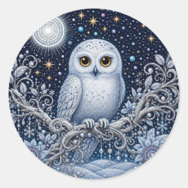 Magische Schneeeule – Wächterin der Winternacht Ronde Sticker