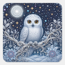 Magische Schneeeule – Wächterin der Winternacht Vierkante Sticker