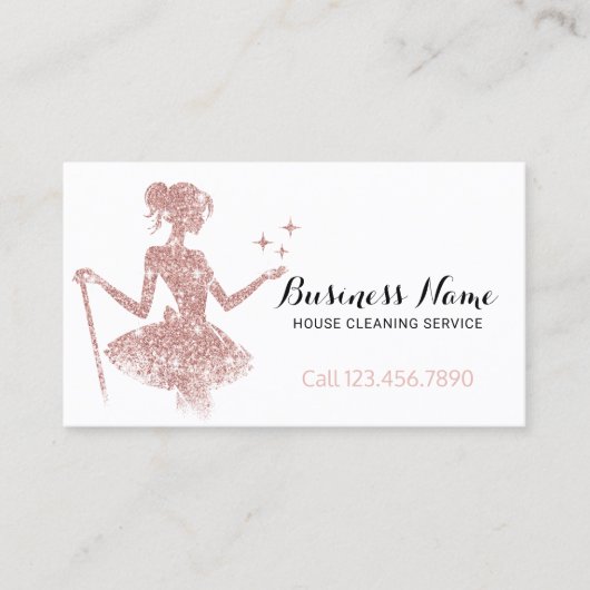 Magische Schoonmaak Roos Gouden Glitter Maid Servi Visitekaartje (Voorkant)