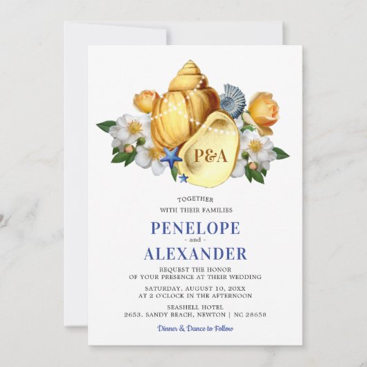 Magische Seashell Bloemen Strand Huwelijk Kaart (Voorkant)