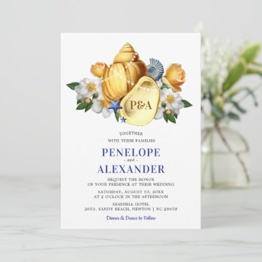 Magische Seashell Bloemen Strand Huwelijk Kaart (Staand voorkant)