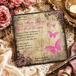 Magische Sfeervolle Roze Vintage Vlinder Bruiloft Kaart