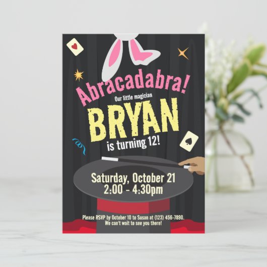 Magische Show Birthday Party Magicische Pet & koni Kaart (Staand voorkant)