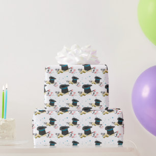 Magische Show Blauwe Magiër Hoed Toverstaf Dobbels Cadeaupapier
