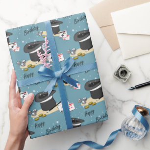 Magische Show Gelukkig Verjaardag Blauw Cadeaupapier