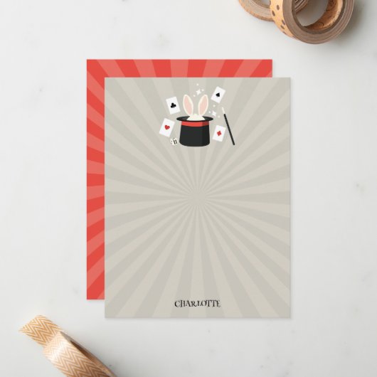 Magische Show Goochelaar Kinderen Verjaardag Aange Notitiekaartje (Voorkant / Achterkant in situ)