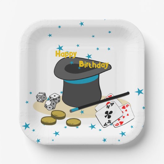 Magische Show Happy Birthday Kinderfeestje Vierkan Papieren Bordje (Voorkant)
