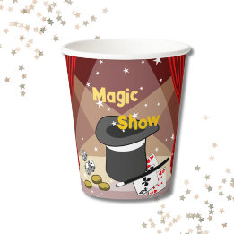 Magische Show Podium Rode Verjaardagsfeestje Papieren Bekers